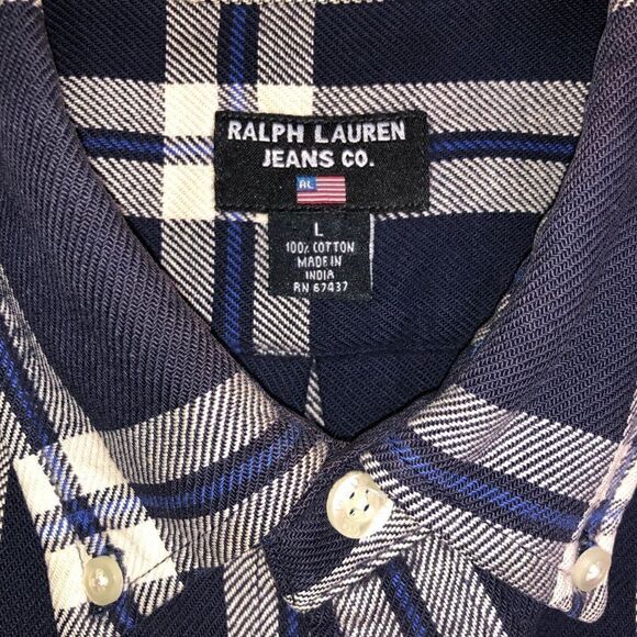 Ralph Lauren Jeans Co Plaid Flannel Large Blue - Picture 2 of 10